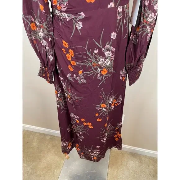 Reformation Aude Floral Smocked Georgette Turtleneck Long Sleeve Midi Dress Sz 0 - Picture 4 of 8